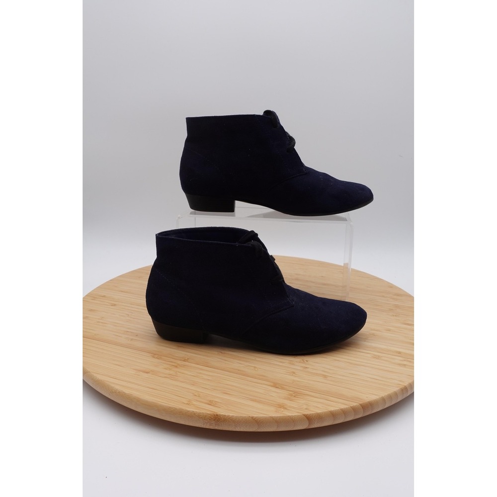 Boots Womens Size 8 Blue Faux Suede Lace Up Ankle Booties Casual Flat Heel